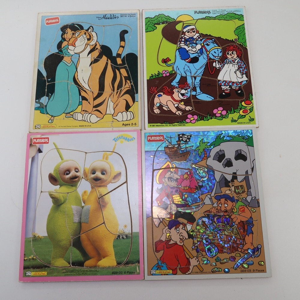 Disney Aladdin Teletubbies Pirates Raggedy Playskool Wooden Tray Puzzles Lot